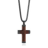 Stainless Steel Wood Inlay Polished Cross Necklace
