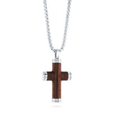 Stainless Steel Wood Inlay Polished Cross Necklace