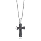 Stainless Steel Carbon Fibre Roman Cross Pendant Necklace