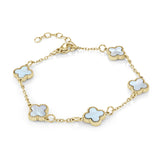 Stainless Steel Lucky Clover Mother of Pearl Link Bracelet