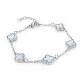 Stainless Steel Lucky Clover Mother of Pearl Link Bracelet