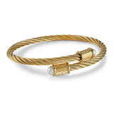 Stainless Steel Twisted Cable Bangle with Synthetic Pearl
