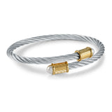 Stainless Steel Twisted Cable Bangle with Synthetic Pearl