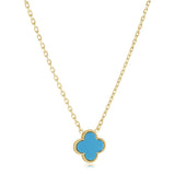 Stainless Steel 15mm Turquoise Lucky Clover Oval Link Necklace