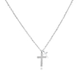 Gold Stainless Steel White Cubic Zirconia & Classic Cross Necklace