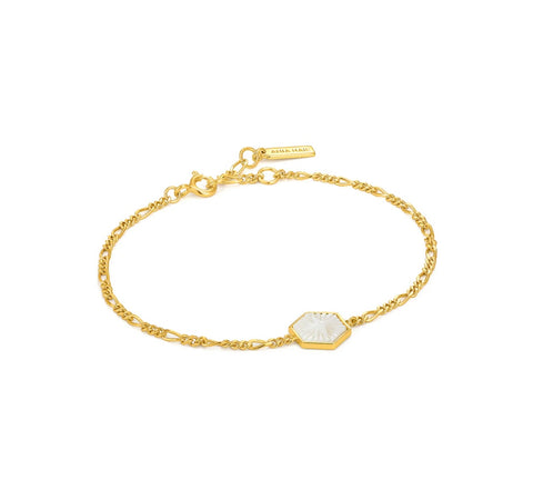 Compass Emblem Gold Figaro Chain Bracelet