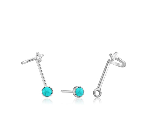 Silver Tidal Turquoise Double Stud Earrings
