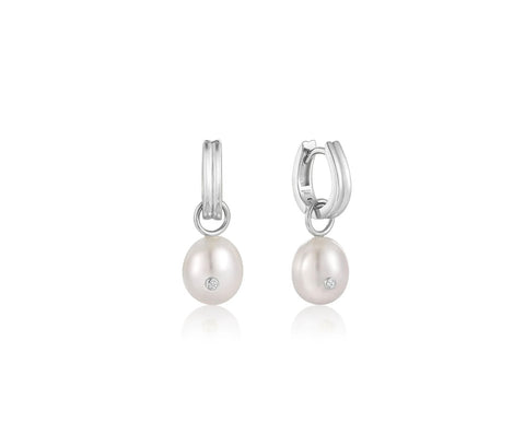 Pearl Drop Sparkle Huggie Hoop Earrings