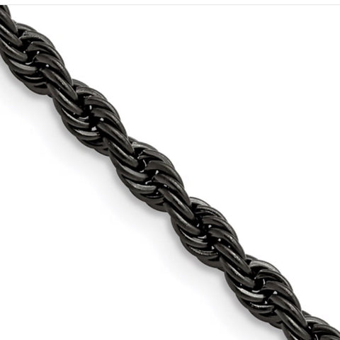 Stainless Steel Polished Black IP-plated Rope Chain