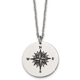 Stainless Steel Polished  NOT ALL WHO WANDER ARE LOST Compass Pendant on a Cable Chain Necklace