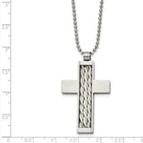 Stainless Steel Brushed with Sterling Silver Inlay Cross Necklace