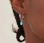Silver Turquoise Drop Wave Huggie Hoop Earrings