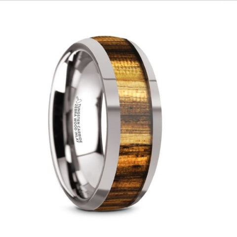 TIGRE Tungsten Band with Zebra Wood Inlay - 8mm