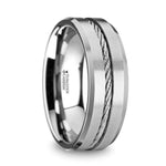 LANNISTER Men’s Tungsten Flat Wedding Band with Steel Wire Cable Inlay
