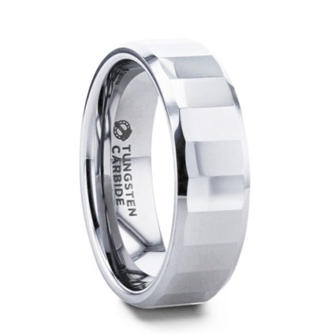 REFLECTOR Faceted Polished Center Tungsten Men's Band