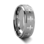 TRINITY Raised Center with Engraved Crosses Tungsten Carbide Band