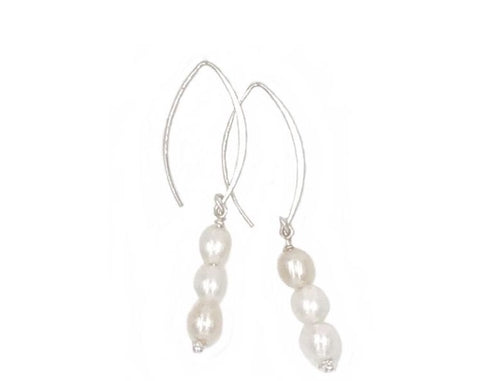 Sterling Silver and Freshwater Pearls. The flowing lines of the Sterling Silver ear wire beautifully accentuate the natural freshwater pearls