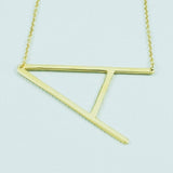 Gold Large Sideways Initial Necklace - A to Z