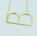 Silver or Gold Large Sideways Initial Necklace - B