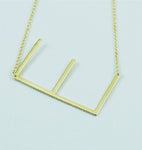 Silver or Gold Large Sideways Initial Necklace - E