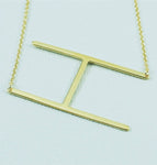 Silver or Gold Large Sideways Initial Necklace - H