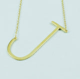 Silver or Gold Large Sideways Initial Necklace - J