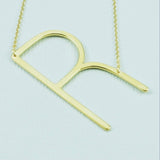 Silver or Gold Large Sideways Initial Necklace - R