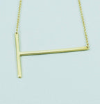 Silver or Gold Large Sideways Initial Necklace - T