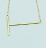 Silver or Gold Large Sideways Initial Necklace - T