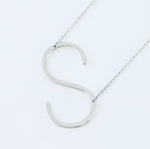 Silver or Gold Large Sideways Initial Necklace - S