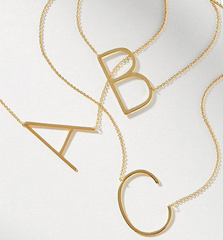 Gold Large Sideways Initial Necklace - A to Z