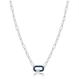 Navy Blue Enamel Carabiner Silver Reversible Necklace