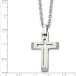 Stainless Steel Brushed and Polished Cut-out Cross Pendant on a Cable Chain Necklace