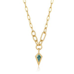 Teal Sparkle Drop Pendant Chain Necklace