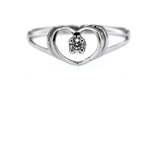 .04 Carat Diamond set in Center of Heart Ring - Ring is Set in 14 karat White Gold - Ring Size is Seven