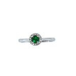.21 carat Round Emerald with .08 carat Diamond Halo set in 14 karat white gold. Ring Size is 7.00.