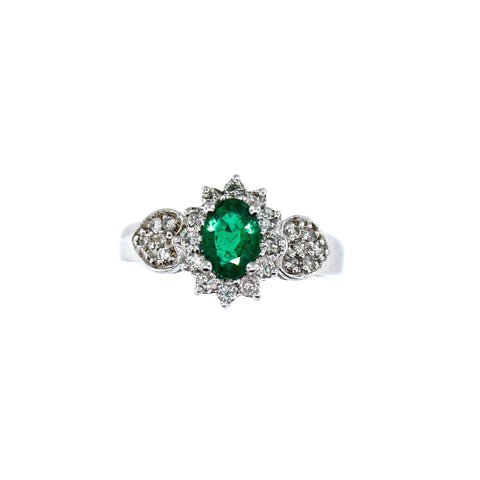 .80 carat Oval Emerald & .42 carat Diamond Ring set in 14 karat White Gold. Ring Size 7.00.
