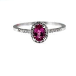 .40 carat Oval Pink Tourmaline and .11 carat in Diamonds Ring set in 14 karat white gold. Ring size is 7.00.