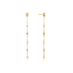 Redefine your ear game with these gold chain drop earrings featuring a mother of pearl raindrop stud and cubic zirconia stones. Layer up with our coordinating drop earrings to create a statement cluster. The stud can also be work on its own for a minimal look. These Earrings are in the Bohemia Collection.  • Material: 14kt gold plated on sterling silver • Earring length: 39mm • Weight: 1.7g