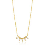 Shine bright with this glistening gold necklace adorned with cubic zirconia baguettes. Wear alone for sleek simplicity or layer up with other necklaces for a statement look.  The classic baguette jewelry just got a modern makeover with the Glow Getter collection. These statement pieces will let you shine in the spotlight and become timeless favorites.   • Material: 14kt gold plated on sterling silver • Necklace length: 16 inches  with 2 inch extender • Weight: 2.1g